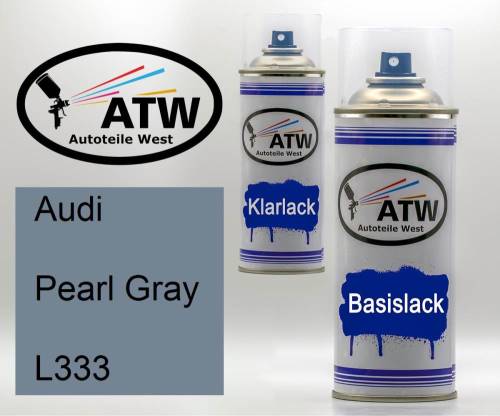 Audi, Pearl Gray, L333: 400ml Sprühdose + 400ml Klarlack - Set, von ATW Autoteile West.